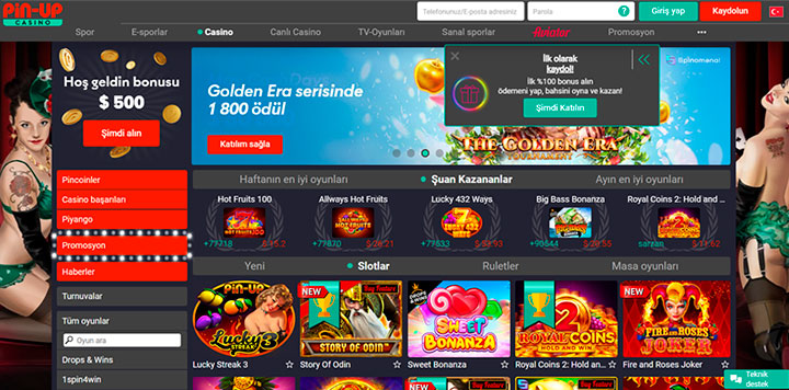 Pinup Casino Türkiye ana sayfa görünümü